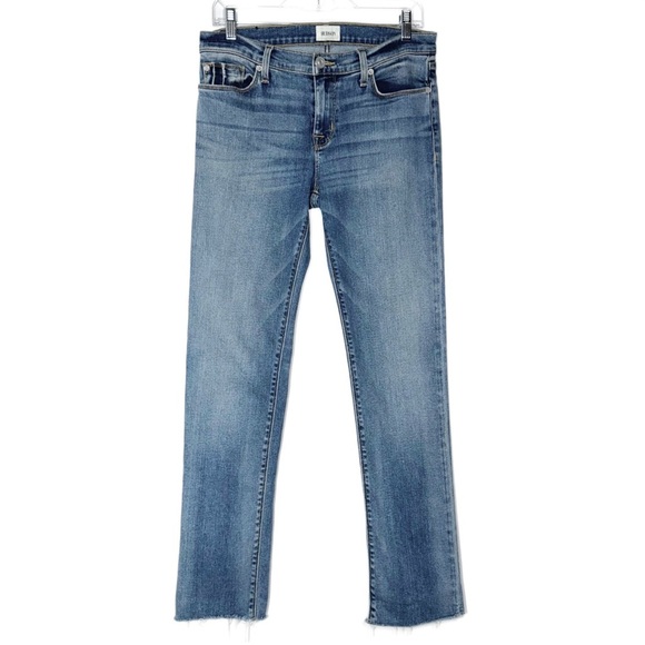 Hudson Wide Cuff Distressed Fringe Hem Medium Wash Cropped Skinny Jeans 29 - Picture 10 of 14